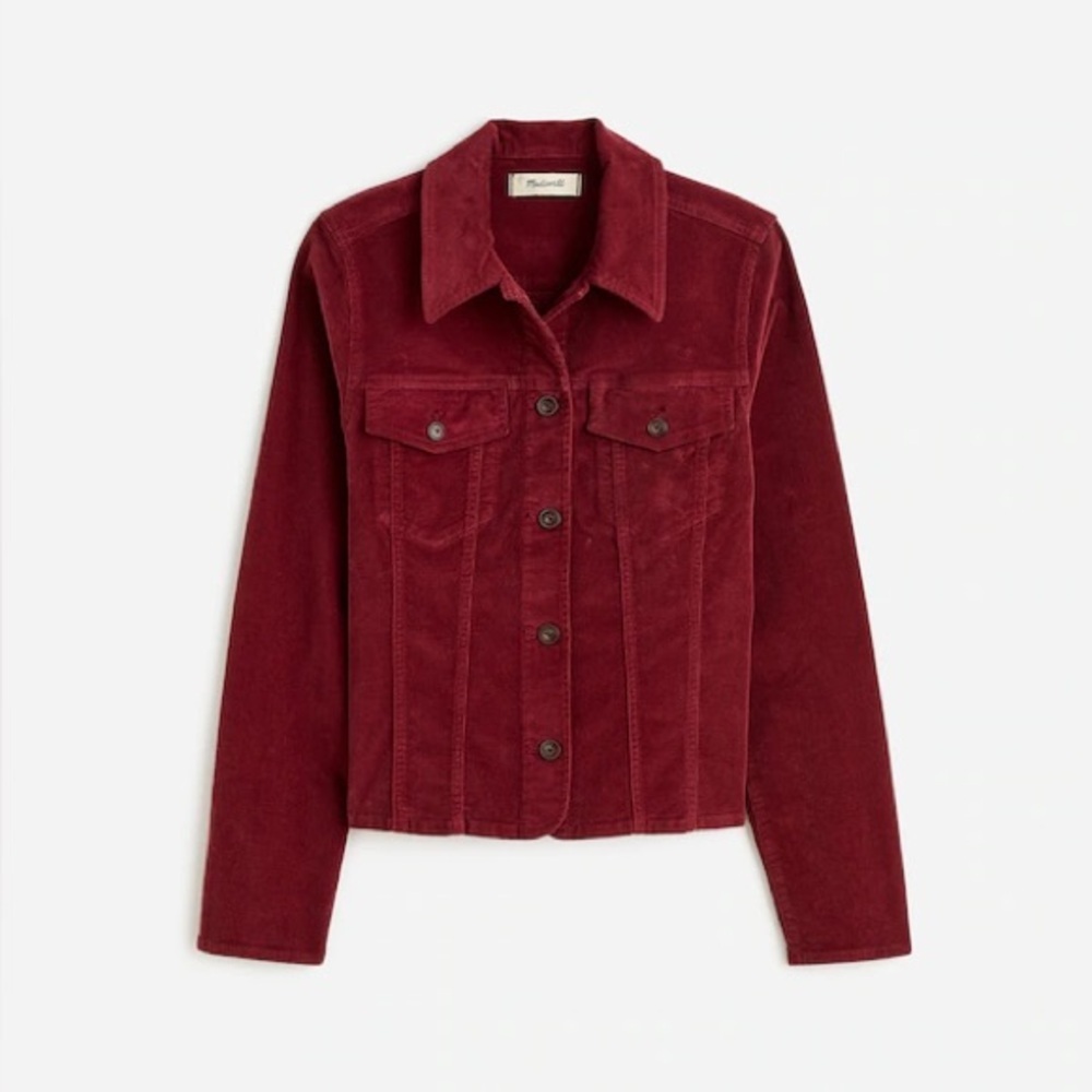 Madewell Shrunken Button-Front Corduroy Shirt Jacket in Dark Burgundy  Cabernet - Picture 9 of 9